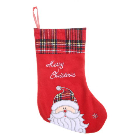 10 - 25 LEI - Ciorap Cadouri, culoare rosie, imprimeu Mos Craciun ,marimea 15x30 cm, Flippy