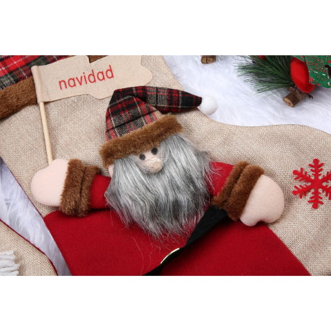 Ciorapi Craciun - Ciorap Cadouri,Flippy,cu model Mos Craciun,crem, marimea 20x40 cm, textil, interior