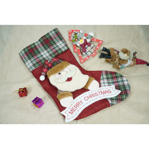Ciorapi Craciun - Ciorap Cadouri, Flippy,cu model Mos Craciun,rosu, marimea 23x45 cm, textil, interior
