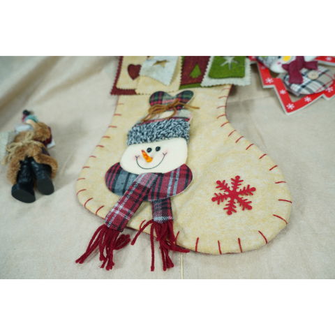 Ciorapi Craciun - Ciorap Cadouri, Flippy,cu model om de zapada,crem, marimea 20x40 cm, textil, interior