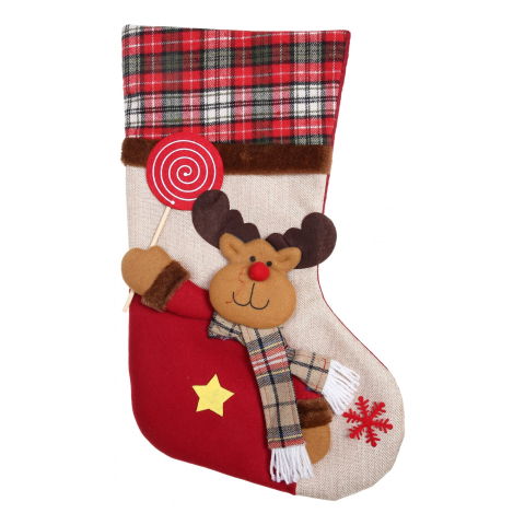 Ciorapi Craciun - Ciorap Cadouri,Flippy,cu model ren,crem, marimea 20x40 cm, textil, interior