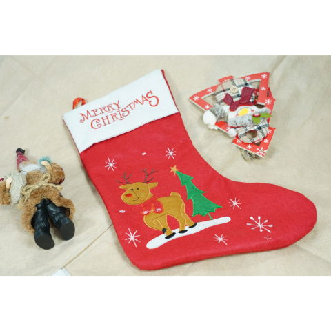 10 - 25 LEI - Ciorap Cadouri,Flippy,cu model ren,rosu, marimea 19x38 cm, textil, interior