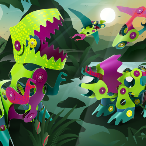 Jocuri magnetice - Clixo® joc magnetic de construit - Aventuri cu dinozauri (36 piese)