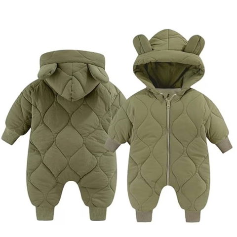 Articole pentru copii - Combinezon de Iarna, Flippy, pentru Bebelusi, din Bumbac, cu Urechi, Mansete Elastice, Unisex, 66 cm, Verde