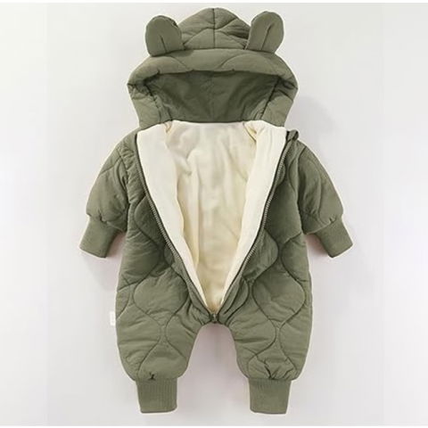 Articole pentru copii - Combinezon de Iarna, Flippy, pentru Bebelusi, din Bumbac, cu Urechi, Mansete Elastice, Unisex, 66 cm, Verde