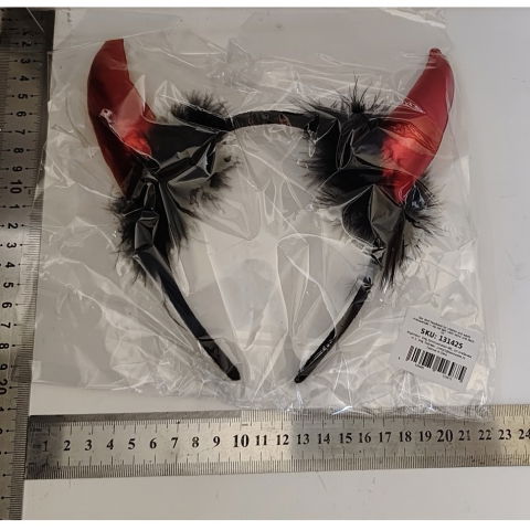 Costume si Deghizare - Coronita Deghizare, Flippy, Model Cornite Devil, Rosu Satinat cu Puf Negru, Marime Universala