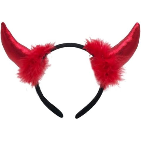 Costume si Deghizare - Coronita Deghizare, Flippy, Model Cornite Devil, Rosu Satinat cu Puf Rosu, Marime Universala