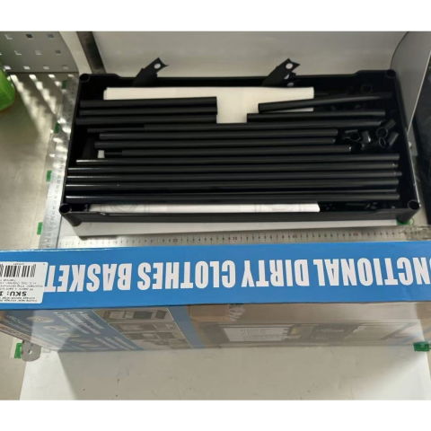 Articole pentru baie - Cos de Rufe, Flippy, 3 Rafturi, 4 Cosuri, Cadru de Otel Inoxidabil, 123x44x57 cm, Negru