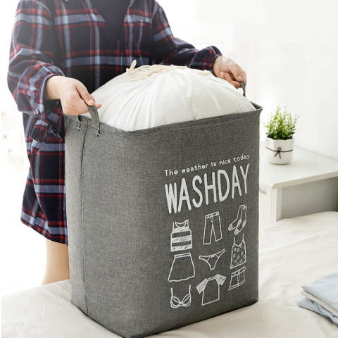Articole pentru baie - Cos de Rufe, Flippy, 72 L, Textil, 30x40x60 cm, Gri, Cu Imprimeu