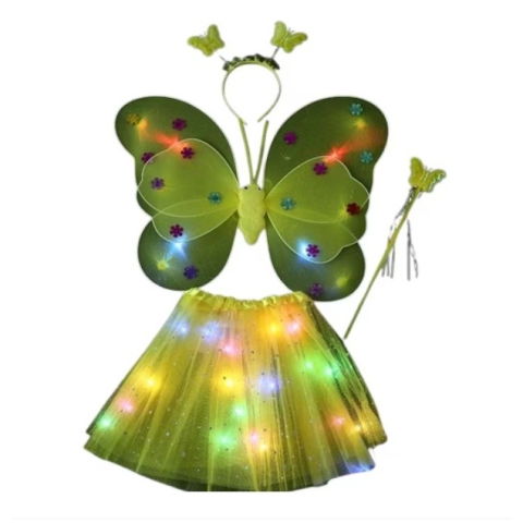 Costume si Deghizare - Costum Fluturas cu Aripi Modelabile Luminoase pentru Copii, Flippy, Fusta din Tul cu Lumini, Bagheta si Bentita, 4 piese, Pentru Halloween, Roleplay, Craciun, Carnaval, Paste, Ziua Copilului, Bumbac/P