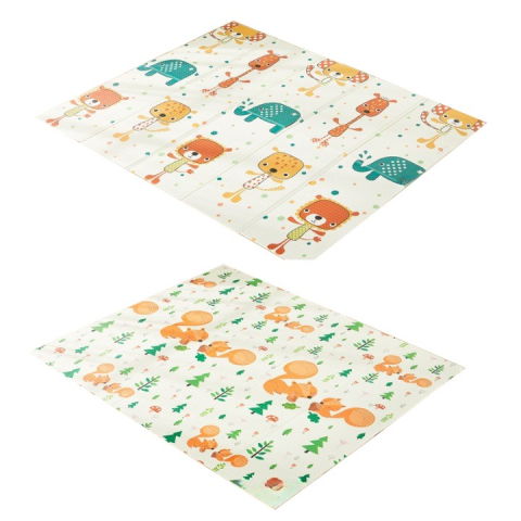 Covorase de joaca - Covoras de Joaca pentru Copii Termic cu 2 Fete, Flippy, Model Veverite si Elefanti, cu Spuma, Impermeabil, Antiderapant, 200cm x 180cm x 1cm