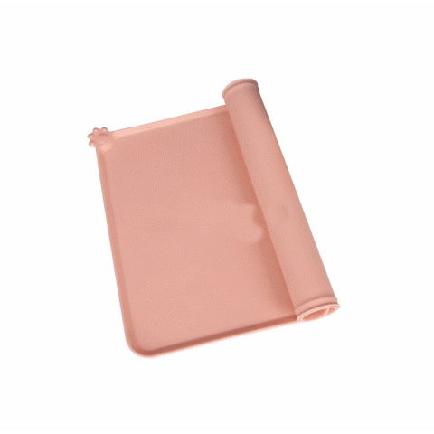 Articole pentru Animale - Covoras din silicon pentru animale Flippy, pentru bol de apa si mancare, antiderapant, margini ridicate pentru a mentine apa, 48.5x30 cm, Roz