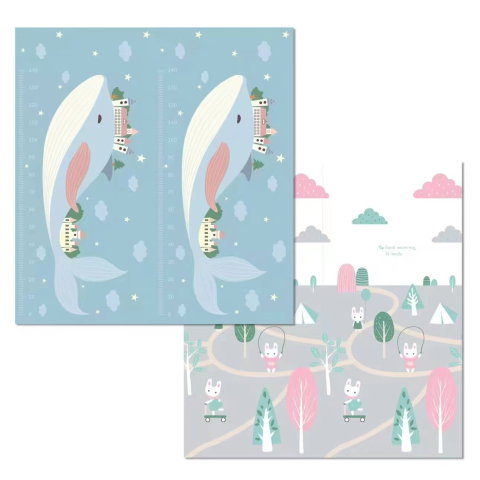 Import - Covoras pentru Copii, Flippy, cu 2 Fete, Model Balene/Iepurasi, din XPE+PE, Impermeabil, Antiderapant, Protectie Termica, +3 Luni, Pliabil, 150 x 200 x 1.5 cm, Multicolor