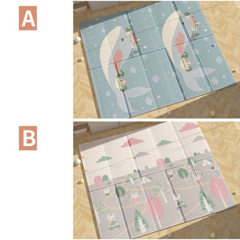 Covorase de joaca - Covoras pentru Copii, Flippy, cu 2 Fete, Model Balene/Iepurasi, din XPE+PE, Impermeabil, Antiderapant, Protectie Termica, +3 Luni, Pliabil, 150 x 200 x 1.5 cm, Multicolor