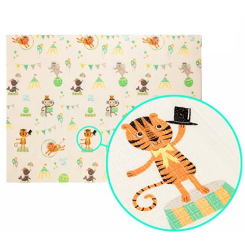 Covorase de joaca - Covoras pentru Copii, Flippy, cu 2 Fete, Model Caprioare/Circ, din XPE+PE, Impermeabil, Antiderapant, Protectie Termica, +3 Luni, Pliabil, 150 x 200 x 1 cm, Multicolor