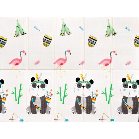 Covorase de joaca - Covoras pentru Copii, Flippy, cu 2 Fete, Model Caprioare/Panda, din XPE+PE, Impermeabil, Antiderapant, Protectie Termica, +3 Luni, Pliabil, 150 x 200 x 1 cm, Multicolor