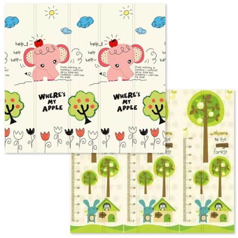 Covorase de joaca - Covoras pentru Copii, Flippy, cu 2 Fete, Model Elefantei/Padure, din XPE+PE, Impermeabil, Antiderapant, Protectie Termica, +3 Luni, Pliabil, 150 x 200 x 1.5 cm, Multicolor