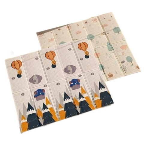 Covorase de joaca - Covoras pentru Copii, Flippy, cu 2 Fete, Model Padure/Elefanti, din XPE+PE, Impermeabil, Antiderapant, Protectie Termica, +3 Luni, Pliabil, 150 x 200 x 1.5 cm, Multicolor