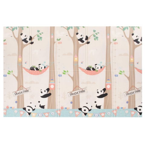 Covorase de joaca - Covoras pentru Copii, Flippy, cu 2 Fete, Model Panda/Party, din XPE+PE, Impermeabil, Antiderapant, Protectie Termica, +3 Luni, Pliabil, 180 x 200 x 1 cm, Multicolor