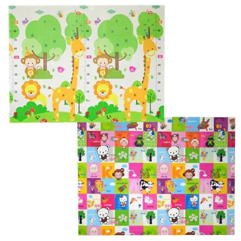 Covorase de joaca - Covoras pentru Copii, Flippy, cu 2 Fete, Model Safari/Animale, din XPE+PE, Impermeabil, Antiderapant, Protectie Termica, +3 Luni, Pliabil, 150 x 200 x 1 cm, Multicolor