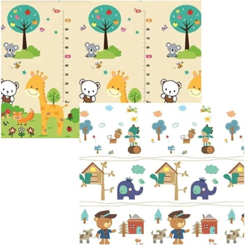 Covorase de joaca - Covoras pentru Copii, Flippy, cu 2 Fete, Model ZOO/Ursulet, din XPE+PE, Impermeabil, Antiderapant, Protectie Termica, +3 Luni, Pliabil, 150 x 200 x 1.5 cm, Multicolor