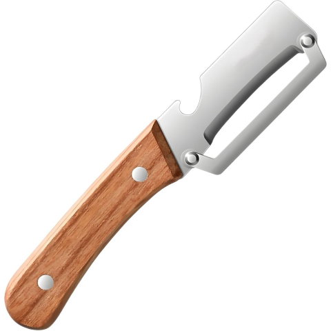 Import - Curatator de Fructe/Legume, Flippy, 2in1, Desfacator de Sticle, Multifunctional, Maner de Lemn, Maro