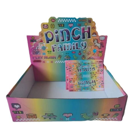 Jucarii Squishy si Gonggi - Cutie de Ambalare pentru Set 12 Jucarii Antistres Squishy, Flippy, din Carton, 14 x 14 x 14 cm, Multicolor