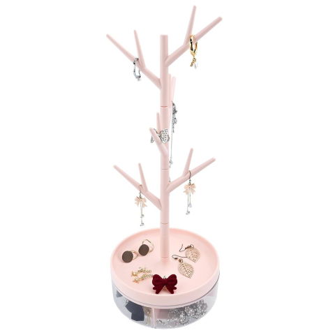 Pentru casa - Cutie de Bijuterii, Flippy, Rotativa, cu Suport Tip Ramura, 36.5 x 14 cm, din ABS+PP, Roz