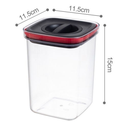 Organizatoare si Depozitare Bucatarie - Cutie de Depozitare Alimente, Flippy, Cutie de tip Container, Recipient pentru Cereale in Bucatarie, 11.5 x 11.5 x 15 cm, volum 1200 ml, Transparenta cu Capac Negru