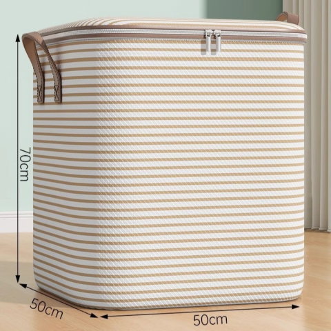 TeoMarket - Cutie de Depozitare cu Fermoar, Flippy, Pliabila, Maner Ranforsat, Fermoar Rezistent, pentru Haine, Paturi, Plapume, Perne, Lenjerii de Pat, Jucarii, 50x50x70 cm, 180 Litri, in Dungi, Bej