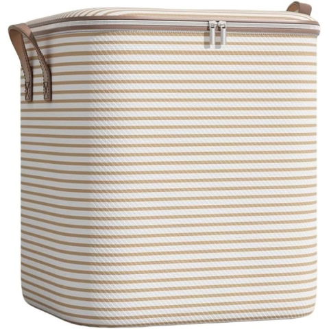 Cutii depozitare - Cutie de Depozitare cu Fermoar, Flippy, Pliabila, Maner Ranforsat, Fermoar Rezistent, pentru Haine, Paturi, Plapume, Perne, Lenjerii de Pat, Jucarii, 56x45x56 cm, 150 Litri, in Dungi, Bej