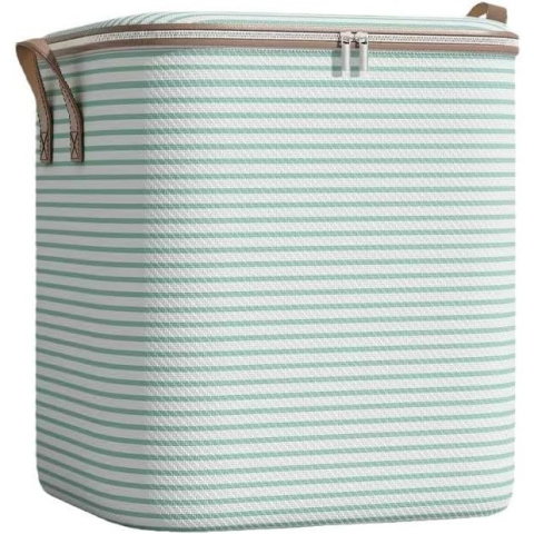 TeoMarket - Cutie de Depozitare cu Fermoar, Flippy, Pliabila, Maner Ranforsat, Fermoar Rezistent, pentru Haine, Paturi, Plapume, Perne, Lenjerii de Pat, Jucarii, 56x45x56 cm, 150 Litri, in Dungi, Verde