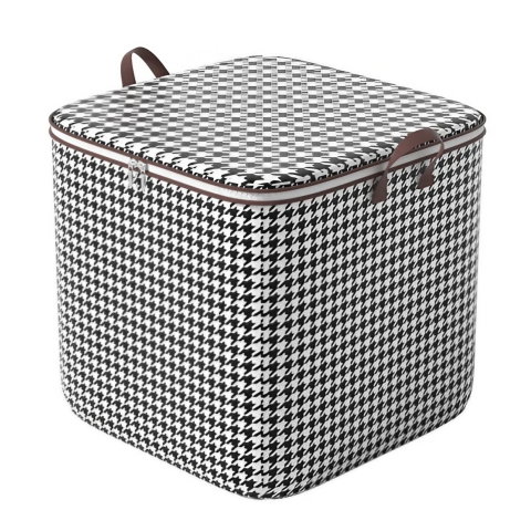 TeoMarket - Cutie de Depozitare cu Fermoar, Flippy, Pliabila, Maner Ranforsat, Fermoar Rezistent, pentru Haine, Paturi, Plapumi, Perne, Lenjerii de Pat, Jucarii, 40x50x50 cm, 100 Litri, in Carouri, Alb-Negru