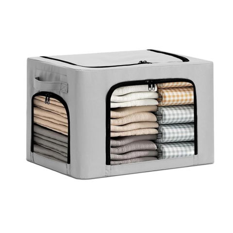 Cutii depozitare - Cutie de Depozitare, Flippy, cu 3 Ferestre cu Fermoar Bidirectional, Cadru din Otel, Impermeabil, 38L, 42 x 30 x 30 cm, Gri