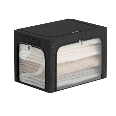 Cutii depozitare - Cutie de Depozitare, Flippy, cu 3 Ferestre cu Fermoar Bidirectional, Cadru din Otel, Impermeabil, 38L, 42 x 30 x 30 cm, Negru