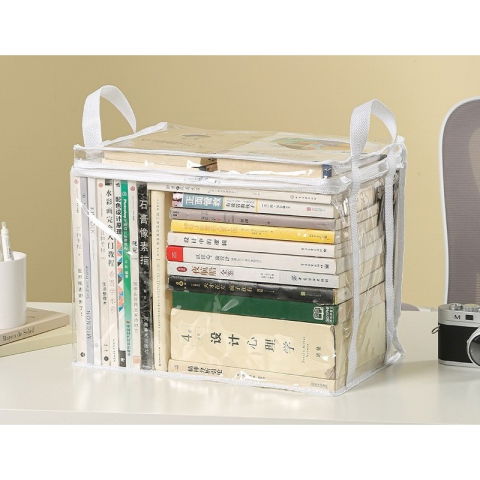 Cutii depozitare - Cutie de Depozitare, Flippy, din PVC + Textil, Rezistenta la Apa, Geanta pentru Carti, 38x24x32 cm, Transparent-Alb