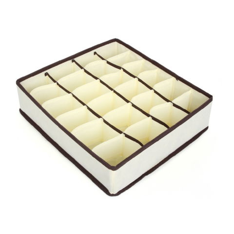 Pentru casa - Cutie De Depozitare, Flippy, Pentru Lenjerie, Sosete Si Sutiene, Material Textil, 24 Compartimente, 32 x 32 x 10 cm, Culoare Bej