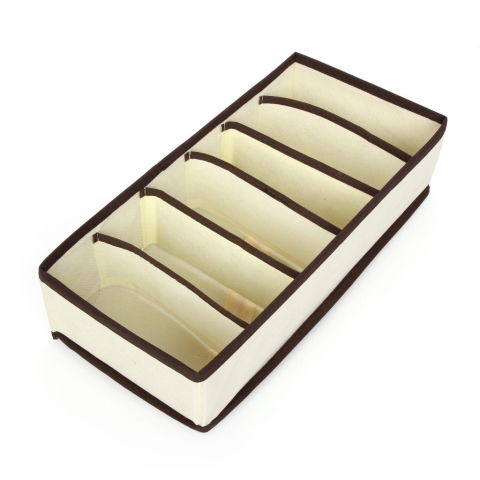 Pentru casa - Cutie De Depozitare, Flippy, Pentru Lenjerie, Sosete Si Sutiene, Material Textil, 6 Compartimente, 32 x 16 x 10 cm, Culoare Bej