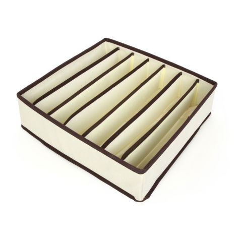Pentru casa - Cutie De Depozitare, Flippy, Pentru Lenjerie, Sosete Si Sutiene, Material Textil, 7 Compartimente, 32 x 32 x 10 cm, Culoare Bej