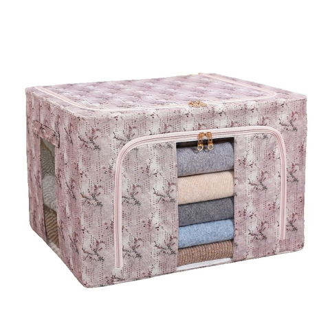 Cutii depozitare - Cutie Depozitare, Flippy, 66L, din Material Textil, 50 x 40 x 33 cm, pentru Haine si Lenjerii, Model Floare de Prun, Roz