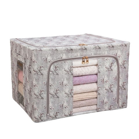 Cutii depozitare - Cutie Depozitare, Flippy, 66L, din Material Textil, 50 x 40 x 33 cm, pentru Haine si Lenjerii, Model Flori de Primavara, Gri