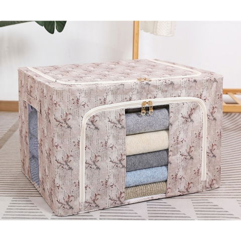 Cutii depozitare - Cutie Depozitare, Flippy, 66L, din Material Textil, 50 x 40 x 33 cm, pentru Haine si Lenjerii, Model Flori de Primavara, Roz