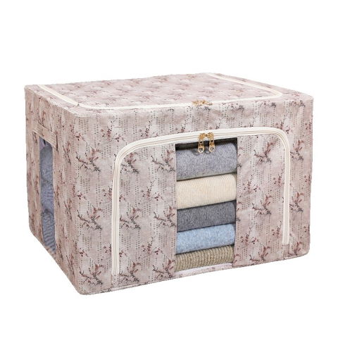 Cutii depozitare - Cutie Depozitare, Flippy, 66L, din Material Textil, 50 x 40 x 33 cm, pentru Haine si Lenjerii, Model Flori de Primavara, Roz