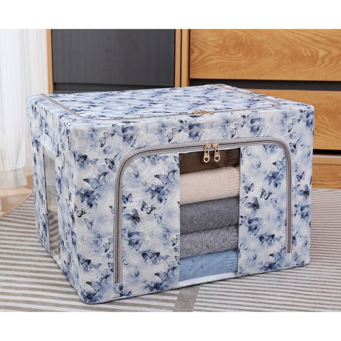 Cutii depozitare - Cutie Depozitare, Flippy, 66L, din Material Textil, 50 x 40 x 33 cm, pentru Haine si Lenjerii, Model Fluturasi, Albastru