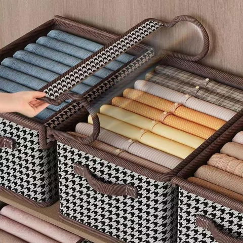 Cutii depozitare - Cutie Depozitare, Flippy, Capac Transparent, Model In Carouri, Model Mare, Maro