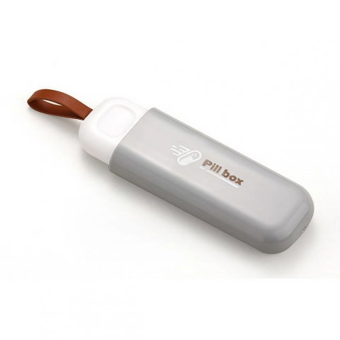 Import - Cutie Depozitare Medicamente, Flippy, Portabila, 3 Compartimente, Tip Breloc, Plastic, Glisanta, Gri, 10.7x3.6x1.6 cm