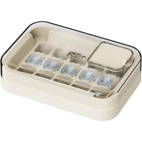 Forme cuburi de gheata - Cutie Gheata, 15 Cuburi, Cu Sistem de Presare Spate, Capac de Umplere și Evacuare, 1 L, 16.5 x 11.2 x 4.5 cm, Alb