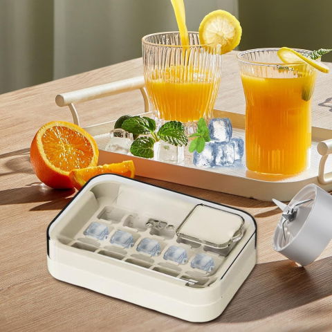 Forme cuburi de gheata - Cutie Gheata, 15 Cuburi, Cu Sistem de Presare Spate, Capac de Umplere și Evacuare, 1 L, 16.5 x 11.2 x 4.5 cm, Alb