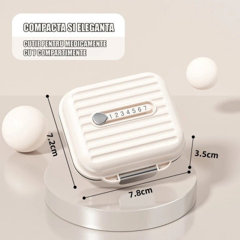 Best deals - Cutie Medicamente, Flippy, Bej, 7 Compartimente, Portabila si Compacta, 7.8x7.2x3.5 cm, Ideala pentru Uzul Cotidian