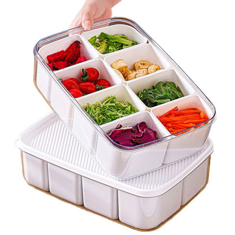 Organizatoare si Depozitare Bucatarie - Cutie pentru Depozitare Alimente, Flippy, 8 Compartimente cu Capac, Material PET+PP, 29 x 20 x 9 cm, Alb/Transparent